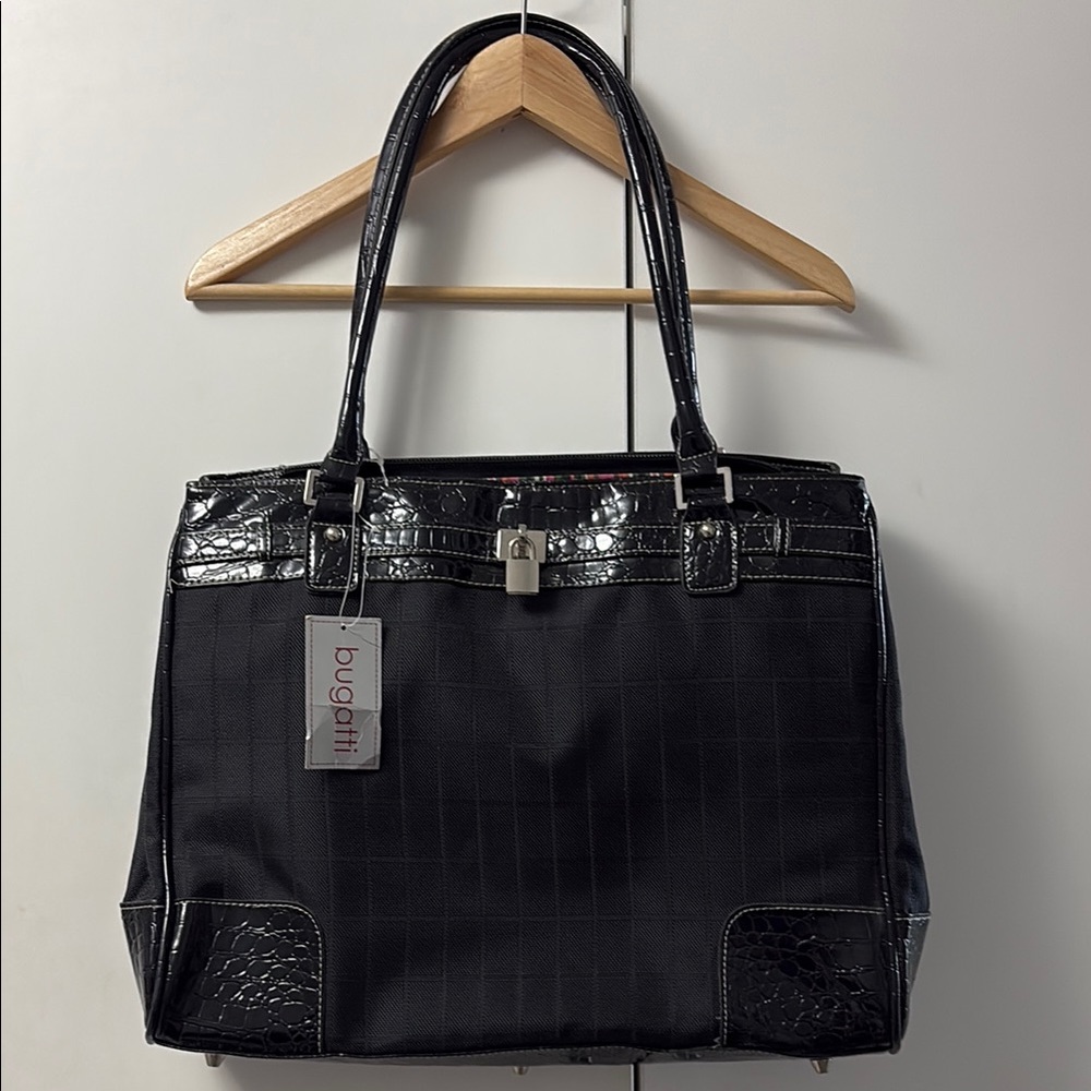 Bugatti Black Tote Bag with Glossy Trim